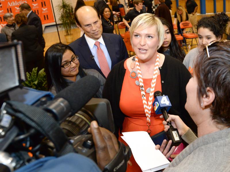 Elizabeth Galinis talks to media Elizabeth Galinis talks to media